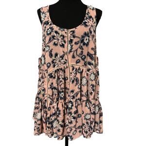 Torrid Women's Sleeveless Pink Floral Lace-Up Chiffon Tank Size 0 NWOT